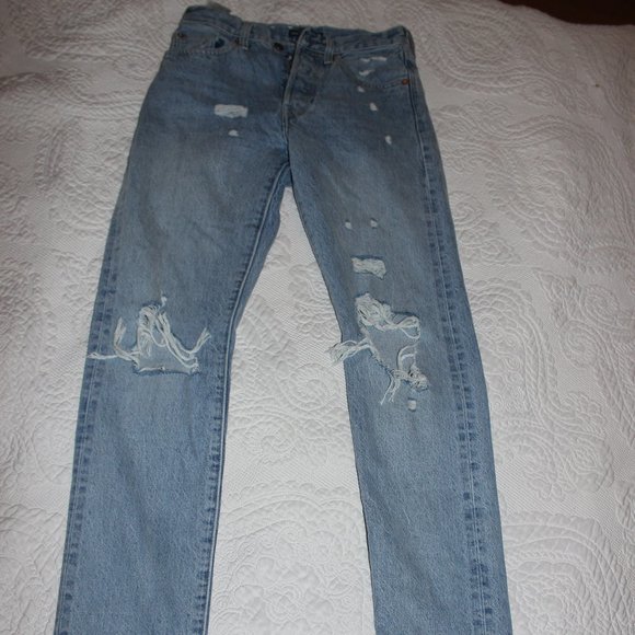 Levi's Distressed 501 Skinny Jeans Sz 24 - Picture 2 of 9